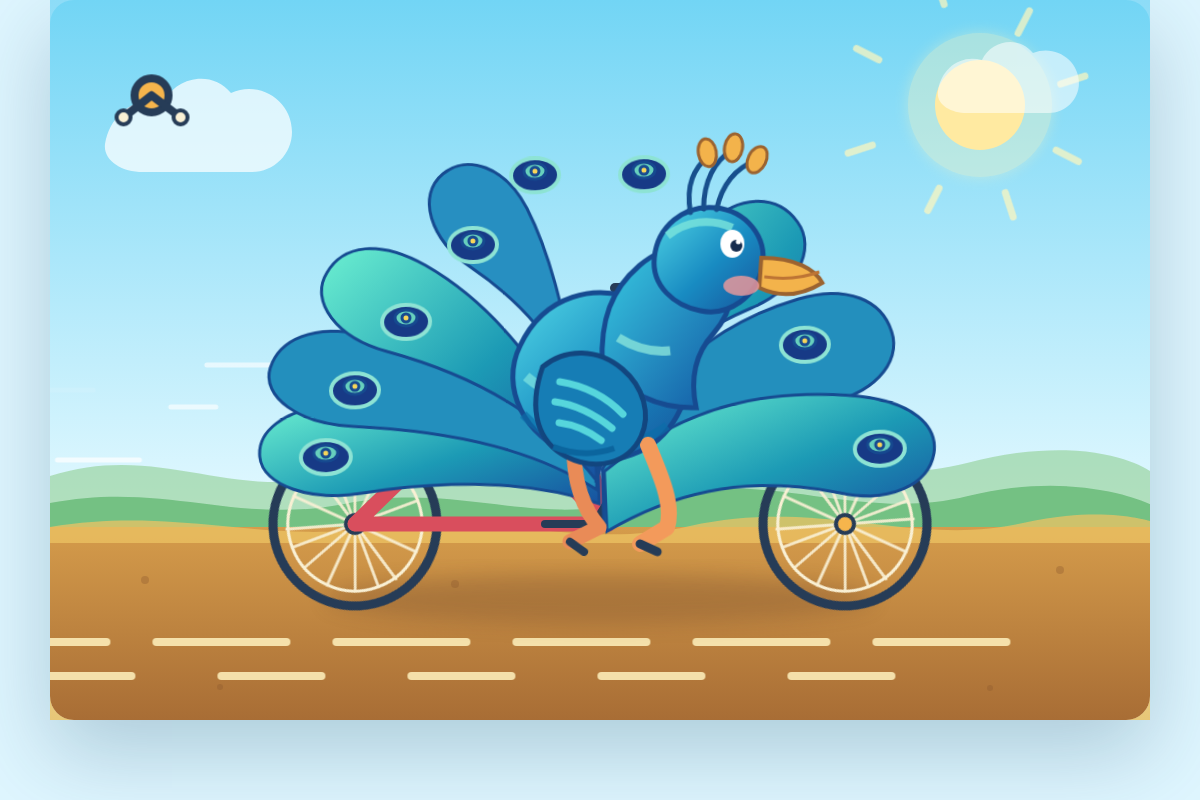 Space Bunny Free — Animated HTML pelican on a bicycle